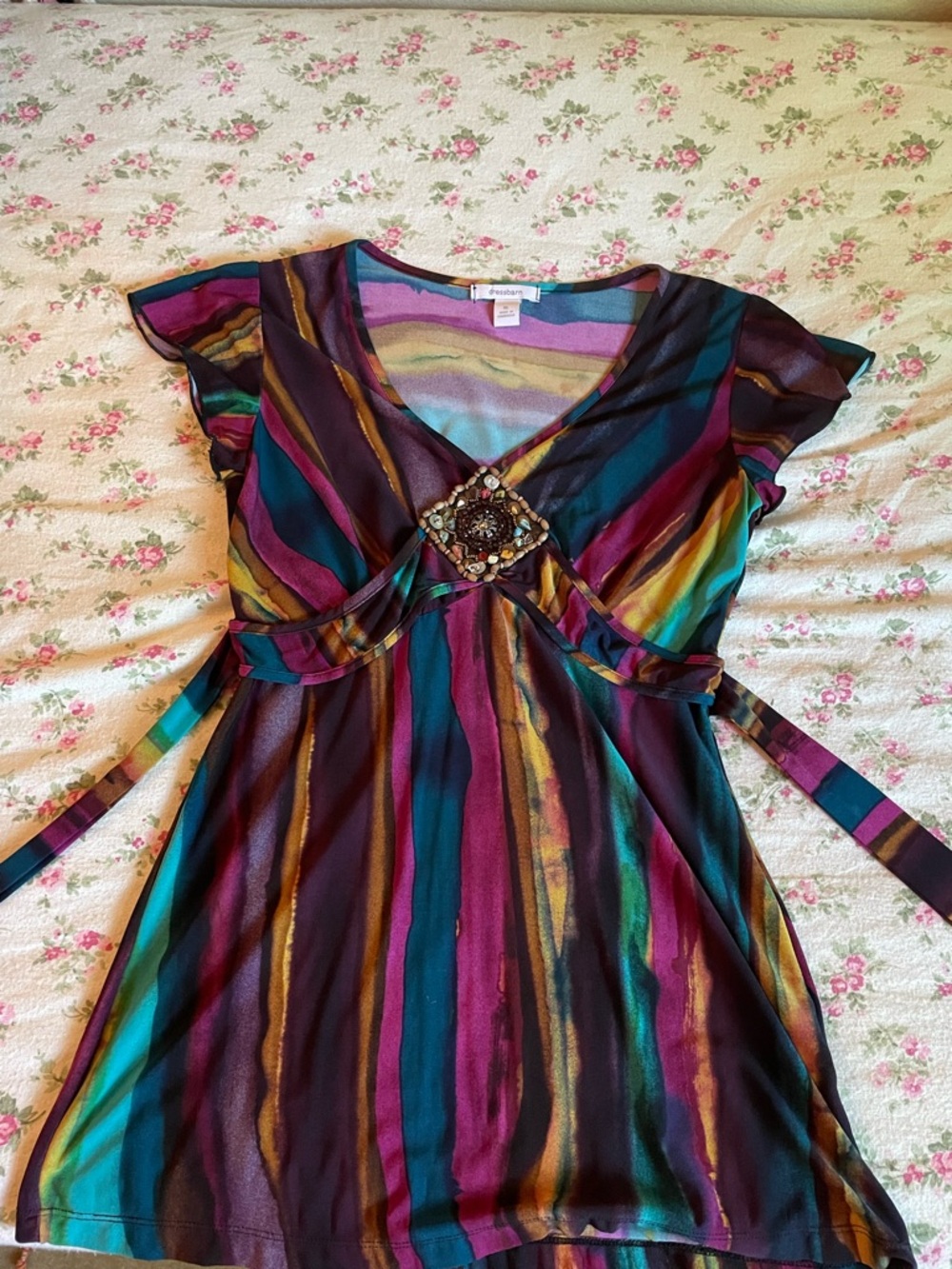 Multicolor Watercolor Stripe V-Neck Top